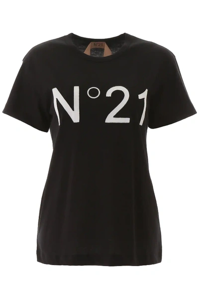 N°21 Logo Printed Cotton Jersey T-shirt In Black