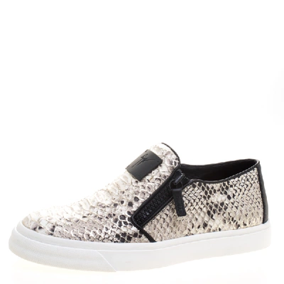 Pre-owned Giuseppe Zanotti Metallic Grey Python Embossed Leather Eve Slip On Sneakers Size 40