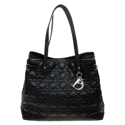 Pre-owned Dior Black Cannage Quilted Coated Canvas Medium Panarea Tote
