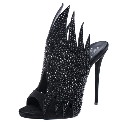 Pre-owned Giuseppe Zanotti Black Suede Crystal Embellished Open Toe Mule Sandals Size 39