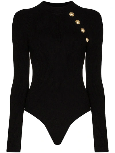 Balmain High-neck Embellished Bodysuit In Black