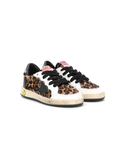 Golden Goose Kids' Leopard Print Lace Up Sneakers In Brown