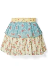 LOVESHACKFANCY TIERED PATCHWORK FLORAL-PRINT COTTON-VOILE MINI SKIRT