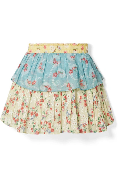 Loveshackfancy Tiered Patchwork Floral-print Cotton-voile Mini Skirt In Multi