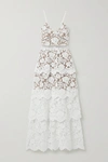 SELF-PORTRAIT CROCHET-TRIMMED TIERED CORDED LACE GOWN