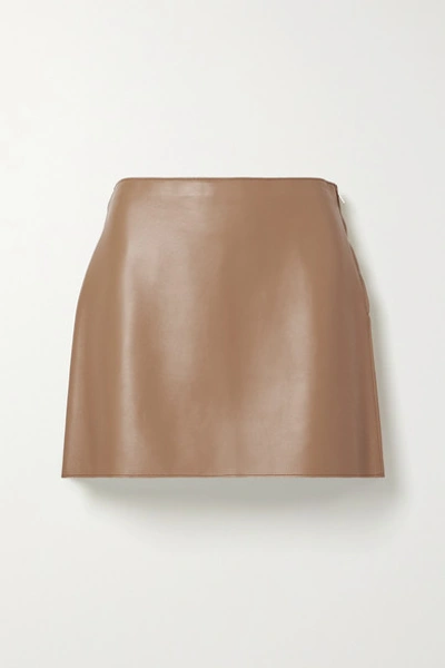 Theory Leather Mini Skirt In Tan