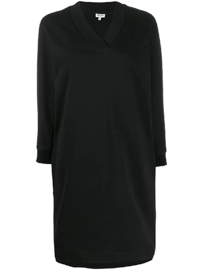 Kenzo Rhinestone Logo Sweatshirt Dress In Black