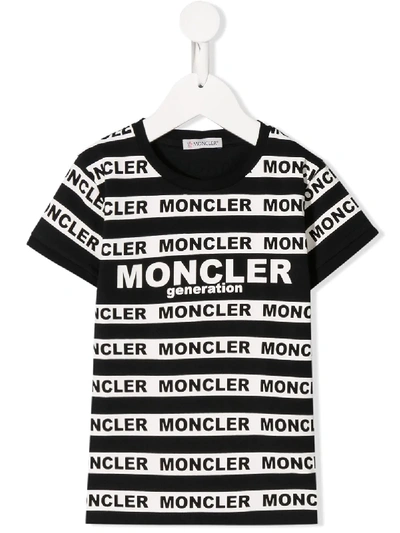 Moncler Kids' Logo条纹印花纯棉t恤 In Black