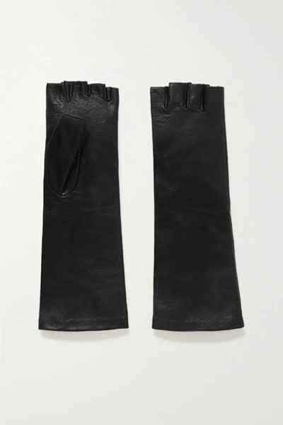 Agnelle Celia Leather Fingerless Gloves In Black
