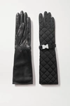 PRADA BUCKLE-DETAILED QUILTED NYLON AND LEATHER GLOVES