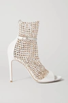RENÉ CAOVILLA GALAXIA CRYSTAL-EMBELLISHED MESH AND METALLIC LEATHER SANDALS
