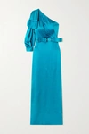 PETER PILOTTO ONE-SLEEVE BOW-DETAILED BELTED SATIN GOWN