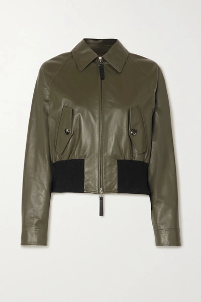 Marni Leather And Cotton-blend Bomber Jacket In Army Green