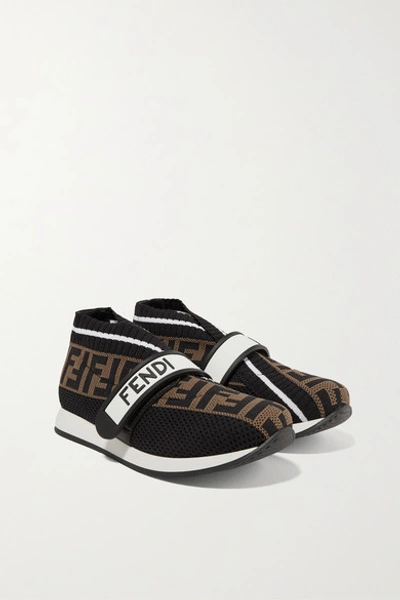 Fendi Teen Ff Touch Strap Sneakers In Black