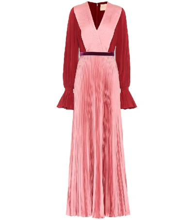 Roksanda Rora Belted Crepe De Chine And Pleated Silk-satin Maxi Dress In Baby Pink