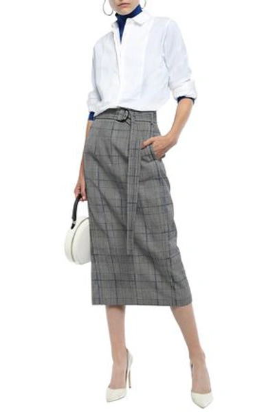 Joseph Belted Wool Midi Pencil Skirt In Gray