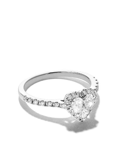 As29 18kt White Gold Mye Heart Illusion Halo Diamond Ring In 银色