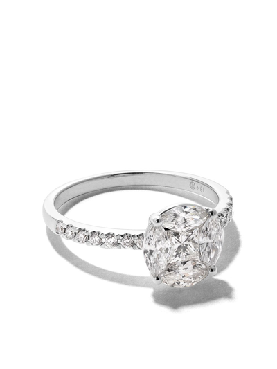 As29 18kt White Gold Mye Round Illusion Diamond Ring In Silver