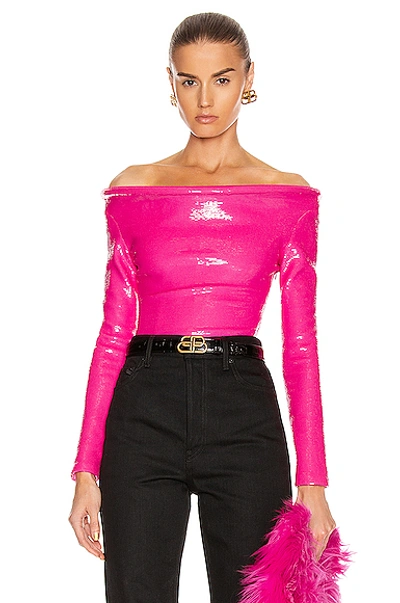 Balenciaga Sequin Ring Bodysuit Top In Fluo Pink