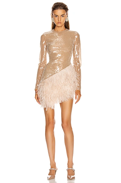 david koma beige dress David Koma Faux-fur Sequin Mini Dress