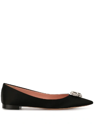 Rochas Embellished Logo Ballerina Shoes In Black