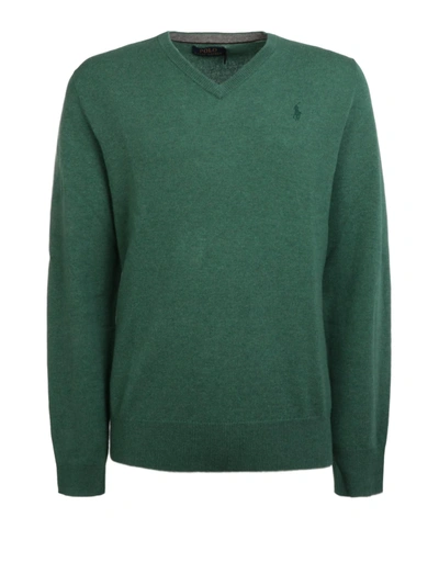 Polo Ralph Lauren Merino Wool V Neck Sweater In Green