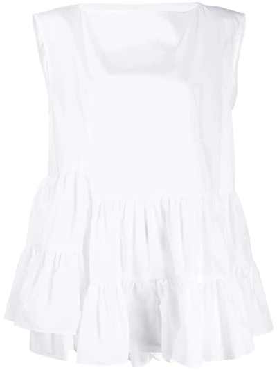 Mm6 Maison Margiela Ruffled Hem Tank Top In White