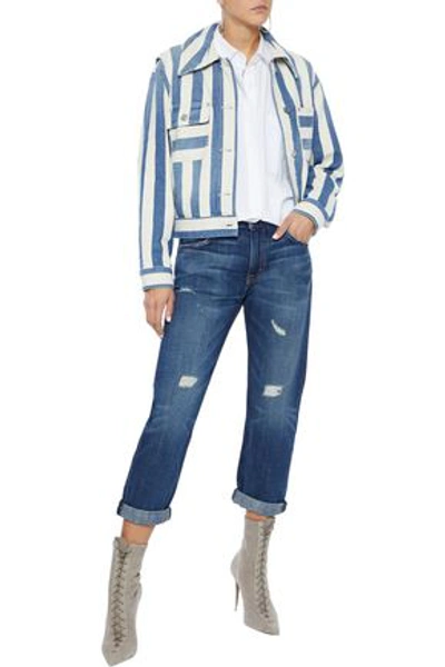 Current Elliott The Boyfriend Cropped Distressed Boyfriend Jeans In Mid Denim