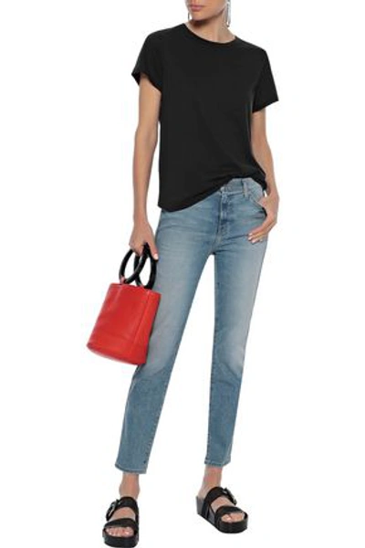 Current Elliott The Caballo Cropped Frayed Mid-rise Slim-leg Jeans In Mid Denim