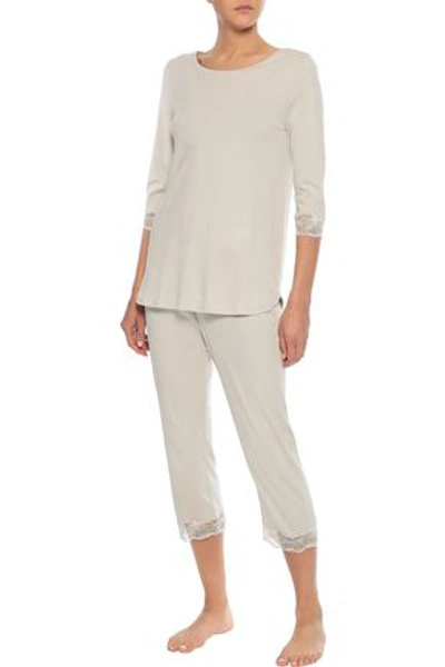 Hanro Cropped Lace-trimmed Cotton-jersey Pajama Set In Neutral