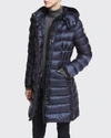 Moncler Hermine Grosgrain Trim Quilted Down Puffer Coat In Navy