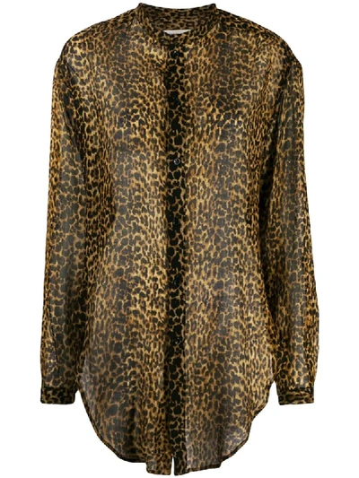 Saint Laurent Leopard Print Blouse In Brown