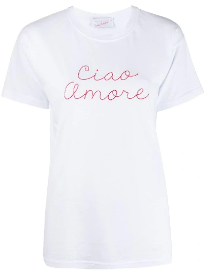 Giada Benincasa 'ciao Amore' Embroidered T-shirt In White