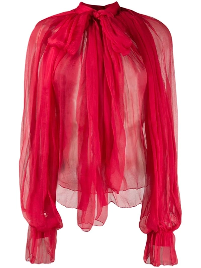 Atu Body Couture Sheer Silk Blouse In Red