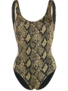 Solid & Striped Scoop Neck Snakeskin Print One-piece In Yellow