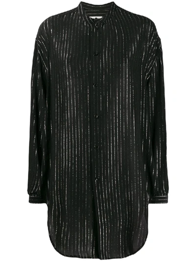 Saint Laurent Laminated Striped Shirt In Black