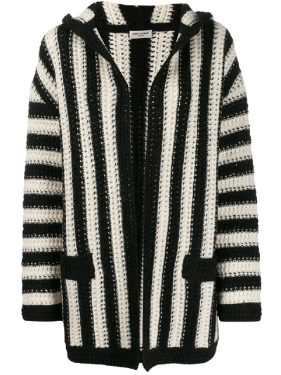 Saint Laurent Open Front Striped Cardigan In White