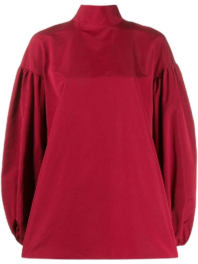 Valentino Oversized Mock Neck Blouse In Red