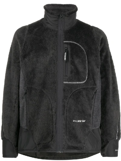 And Wander Logo Embroidered Fleece Jacket In Black