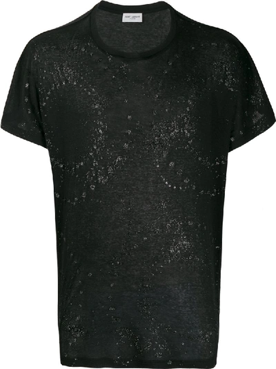 Saint Laurent Galaxy Glittered Sheer Cotton T-shirt In Black