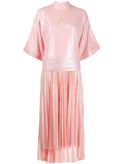 Atu Body Couture Pleated Sequinned Dress In Pink