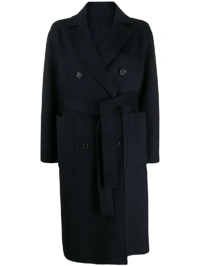 Mackintosh Double Breasted Belted Coat In Blue