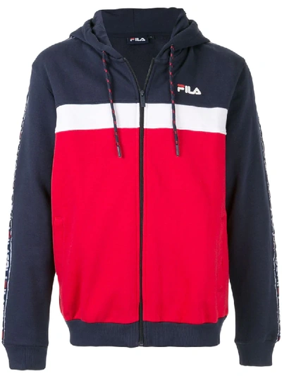 Fila Logo Colour-block Hoodie In Blue