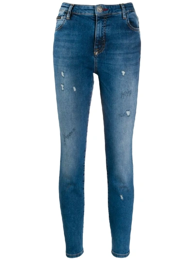 Philipp Plein Distressed Skinny Jeans In Blue