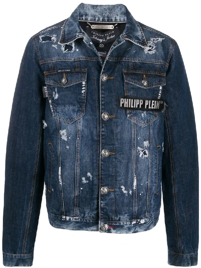 Philipp Plein Stars And Skull Denim Jacket In Blue