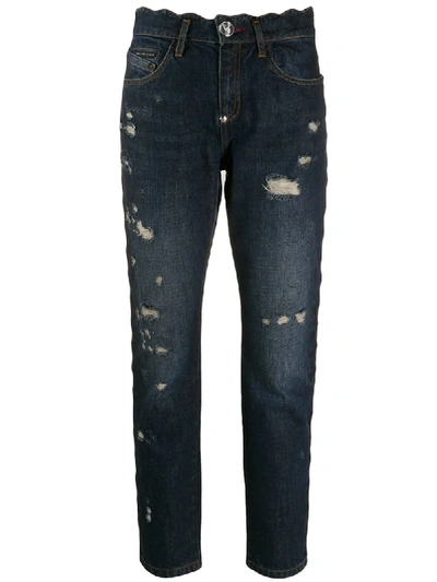 Philipp Plein Distressed Boyfriend Jeans In Blue