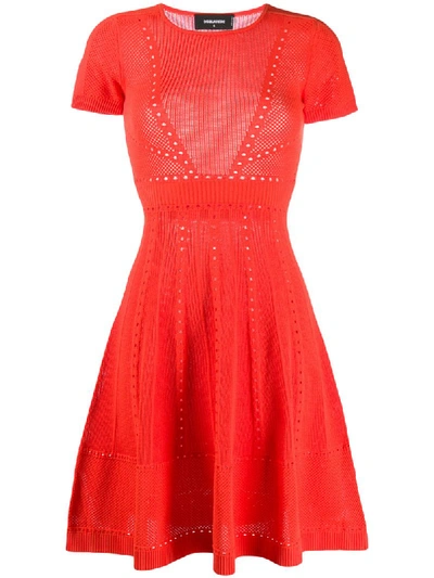 Dsquared2 Crochet Detailing Short Dress In Orange