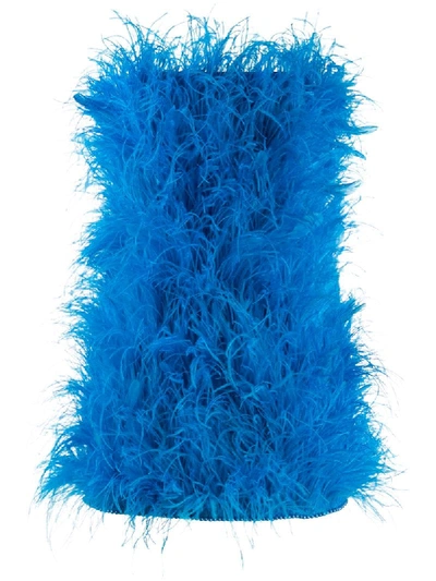 Attico Ostrich-feather Mini Dress In Blue