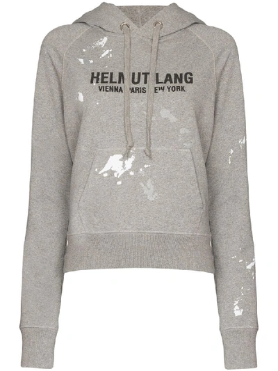 Helmut Lang Logo-print Paint-splattered Cotton Hoodie In Precision Heather