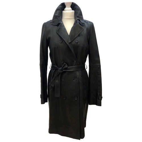 PreOwned Hugo Boss Black Leather Trench Coat ModeSens